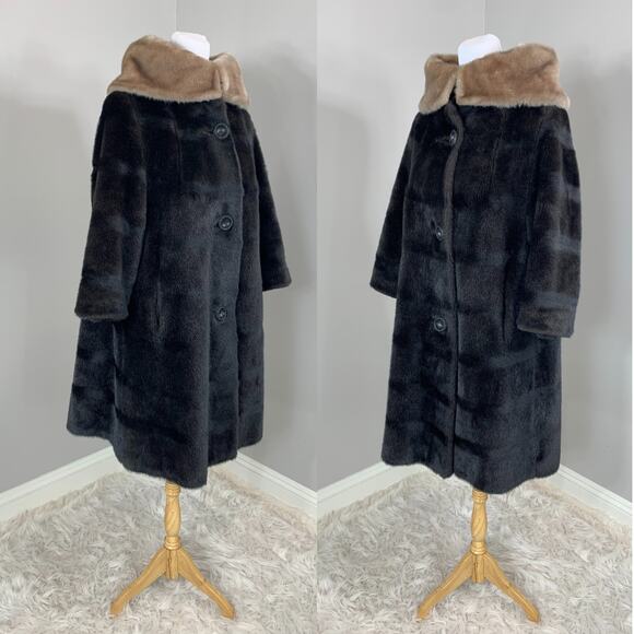 Vintage 50s 60s Coat Faux Fur MidCentury Rockabilly Mod Pinup Punk Retro Winter - Picture 4 of 10